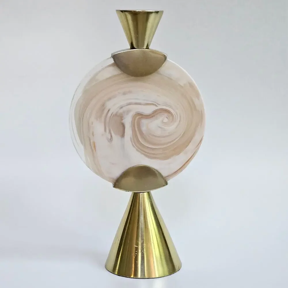 Anthropologie Francine Taper Candle Holder | Modern Blush Swirl Glass and Brass